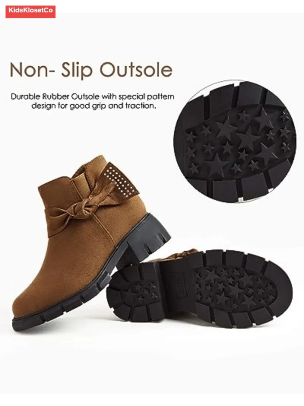 Girls Ankle Boots Block Heel Glitter Bow Zipper Chelsea Booties